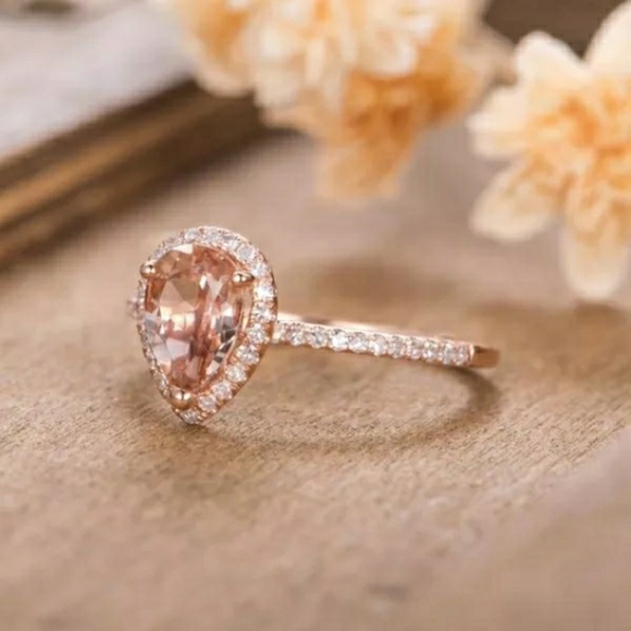 Rose Gold Plated Luxury Pear Ring - Picture 3 of 6
